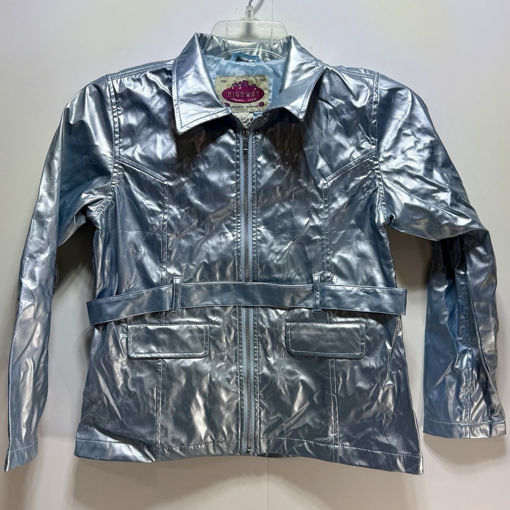 Highway Original Style Metallic Silver Belted Jacket Girls Large See Notes‎
